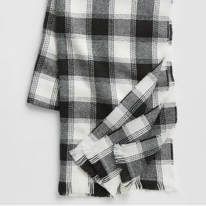 NWT GAP Black White Plaid Print‎ Fringe Cozy Flannel Scarf Men Unisex Winter NEW